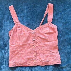 Abercrombie & Fitch Pink Linen Blend Button Tank Top Size Small